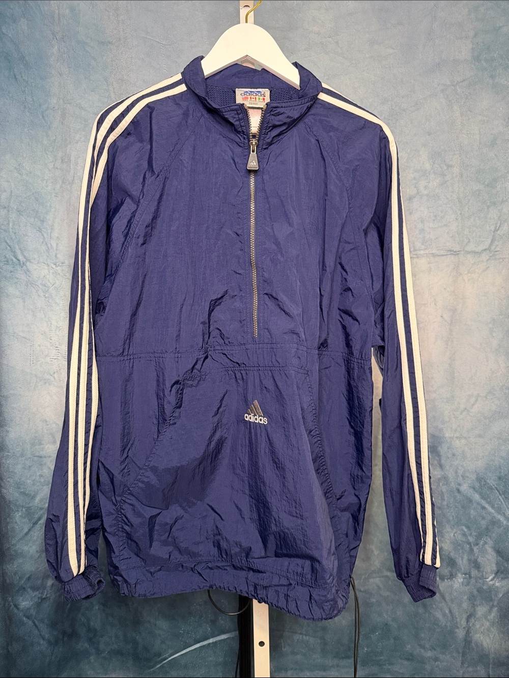 adidas Navy and White Half-Zip Track Jacket Size Large